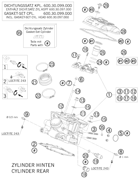 Sprängskiss: Cylinder Head Rear – KTM 990 SUPERMOTO R 2010