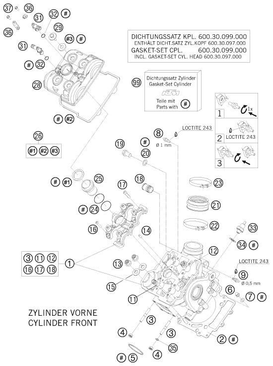Sprängskiss: Cylinder Head Front – KTM 990 SUPERMOTO R 2010