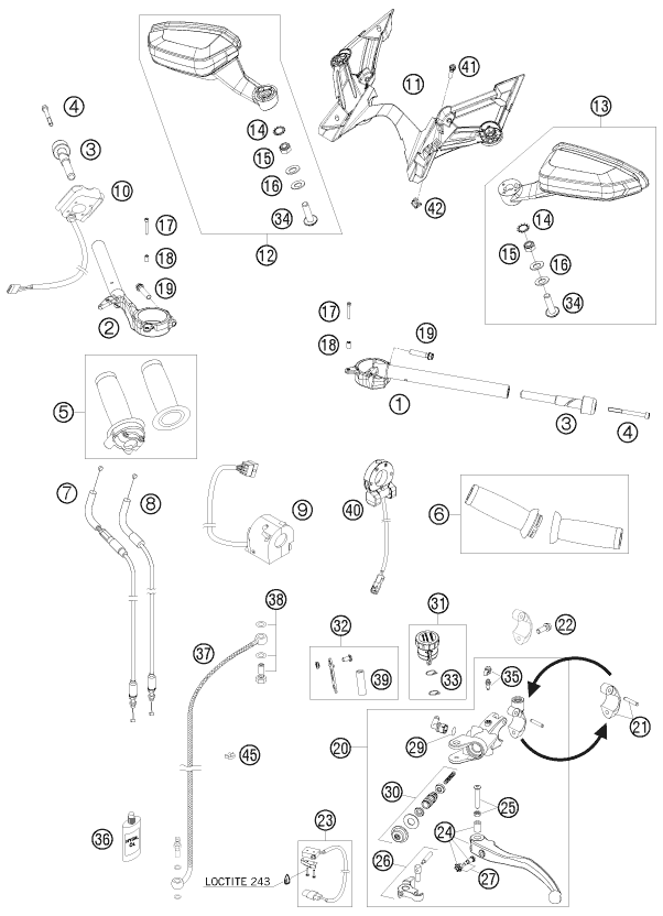 Sprängskiss: Handlebar, Controls – KTM 1190 RC8 BLACK 2010