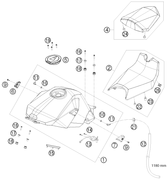 Sprängskiss: Tank, Seat – KTM 1190 RC8 ORANGE 2010