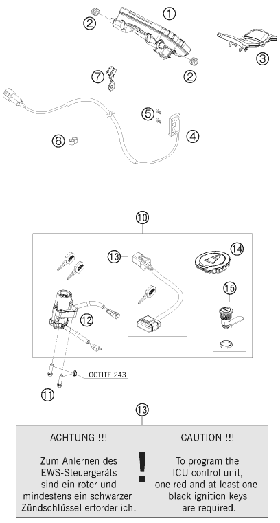Sprängskiss: Instruments / Lock System – KTM 1190 RC8 BLACK 2010