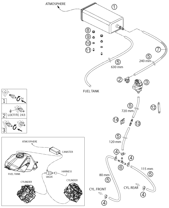 Sprängskiss: Evaporative Canister – KTM 1190 RC8 ORANGE 2010