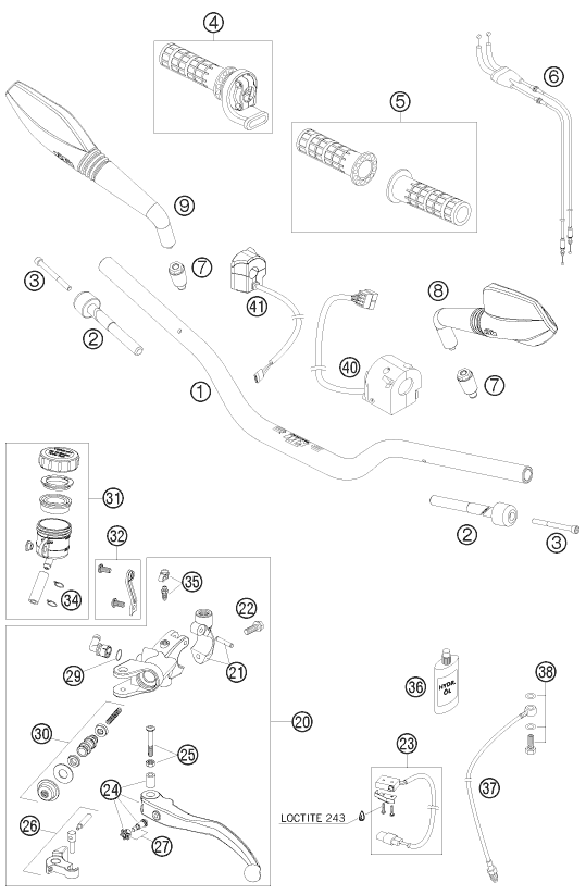 Sprängskiss: Handlebar, Controls – KTM 690 DUKE WHITE 2010