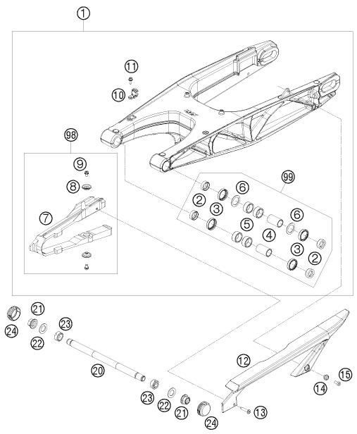 Sprängskiss: Swing Arm – KTM 690 DUKE WHITE 2010