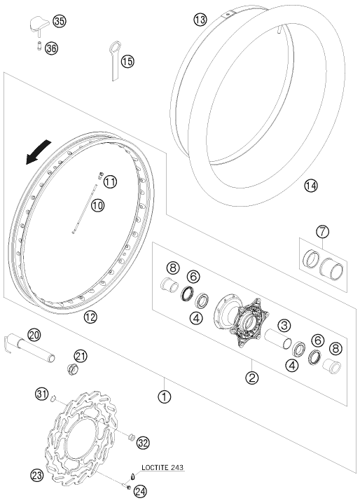 Sprängskiss: Front Wheel – KTM 690 RALLY FACTORY REPLICA