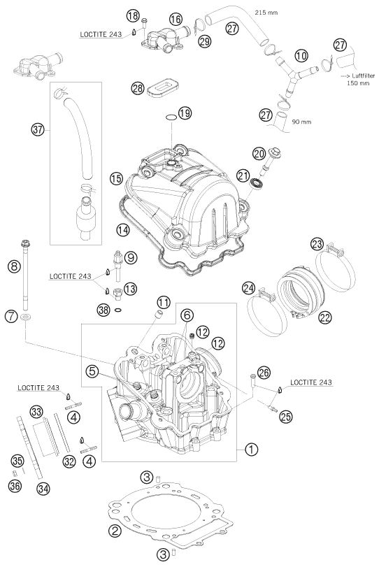 Sprängskiss: Cylinder Head – KTM 690 RALLY FACTORY REPLICA