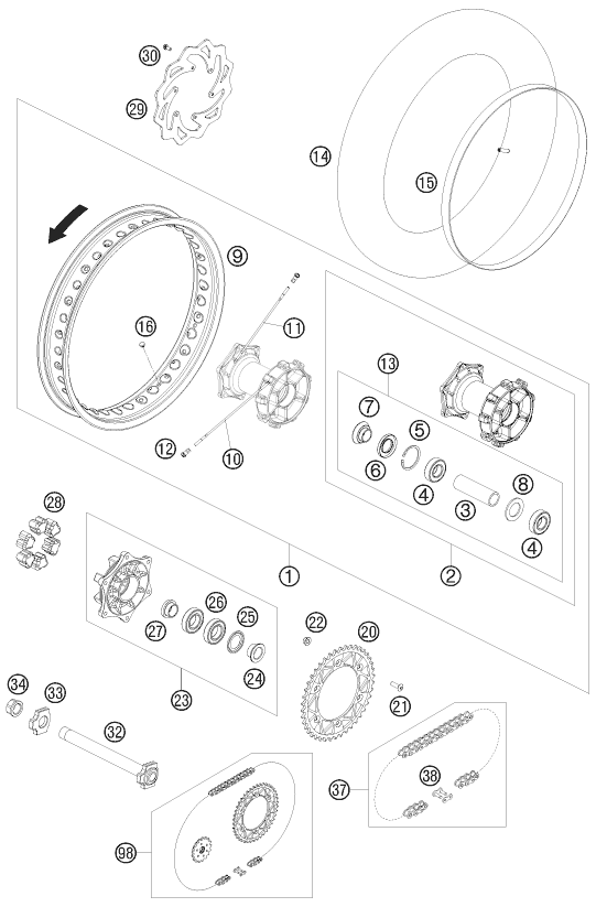 Sprängskiss: Rear Wheel – KTM 690 Enduro 2010
