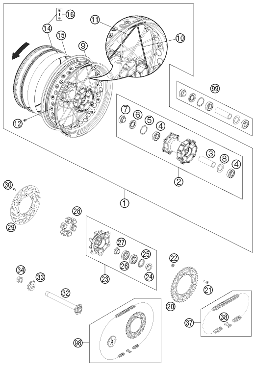Sprängskiss: Rear Wheel – KTM 690 SMC 2010