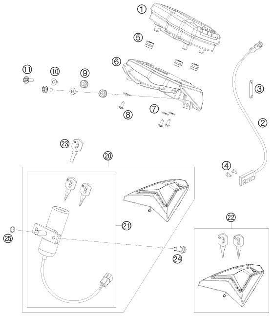 Sprängskiss: Instruments / Lock System – KTM 690 Enduro 2010