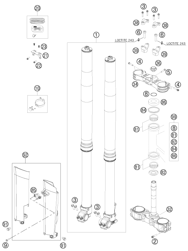 Sprängskiss: Front Fork, Triple Clamp – KTM 250 SX-F FACT.REPL.MUSQ. ED 10