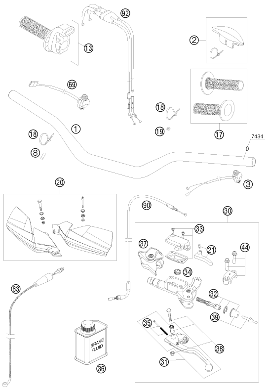 Sprängskiss: Handlebar, Controls – KTM 250 SX-F 2010