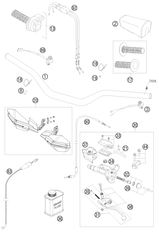 Sprängskiss: Handlebar, Controls – KTM 250 SX-F FACT.REPL.MUSQ. ED 10