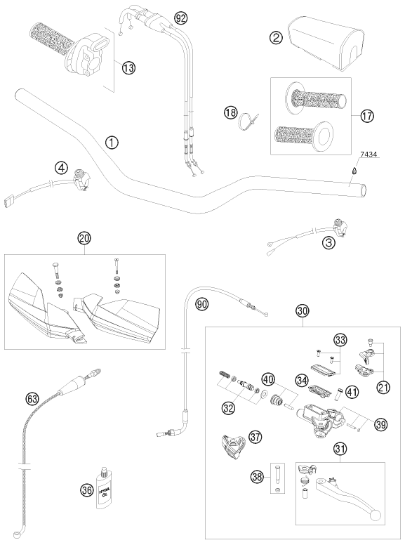Sprängskiss: Handlebar, Controls – KTM 450 SX-F 2010