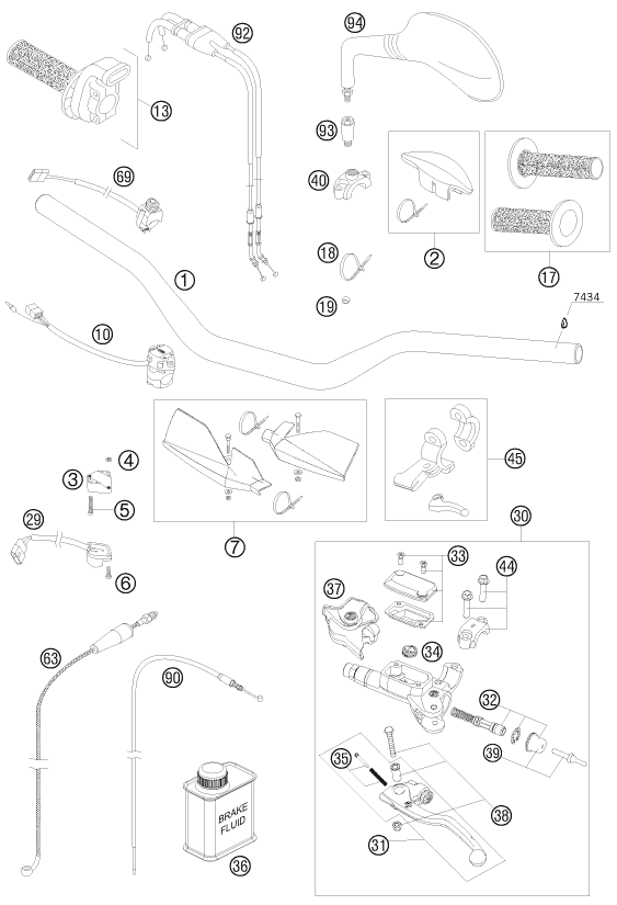 Sprängskiss: Handlebar, Controls – KTM 250 EXC-F SIX DAYS 2010