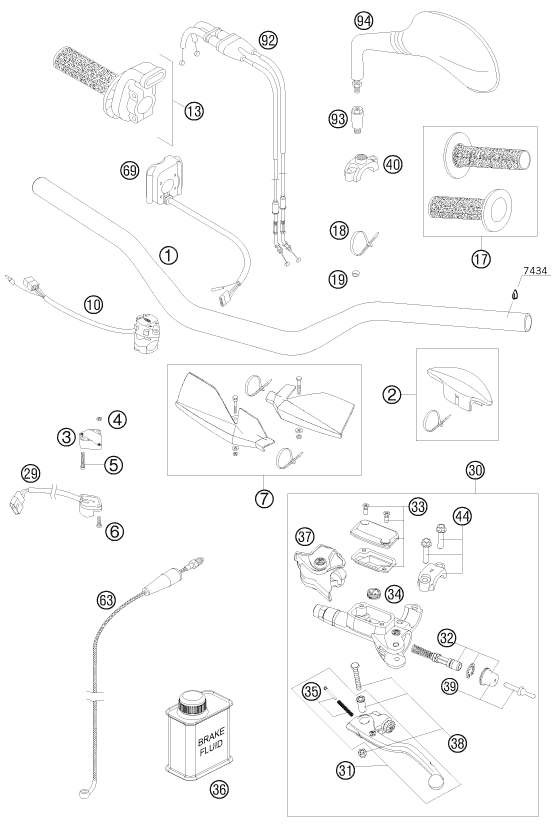 Sprängskiss: Handlebar, Controls – KTM 250 EXC-F 2010