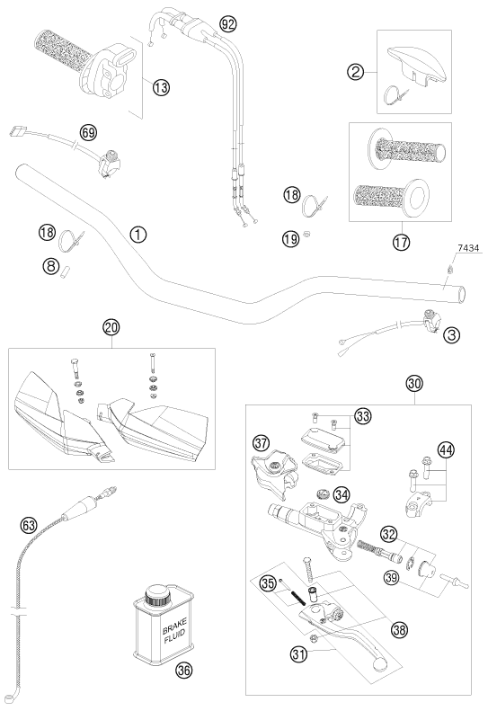 Sprängskiss: Handlebar, Controls – KTM 250 XCF-W 2010