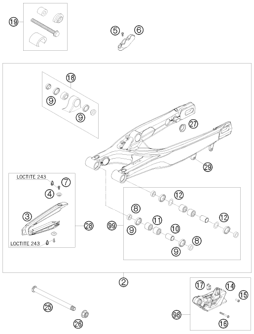 Sprängskiss: Swing Arm – KTM 250 XCF-W 2010