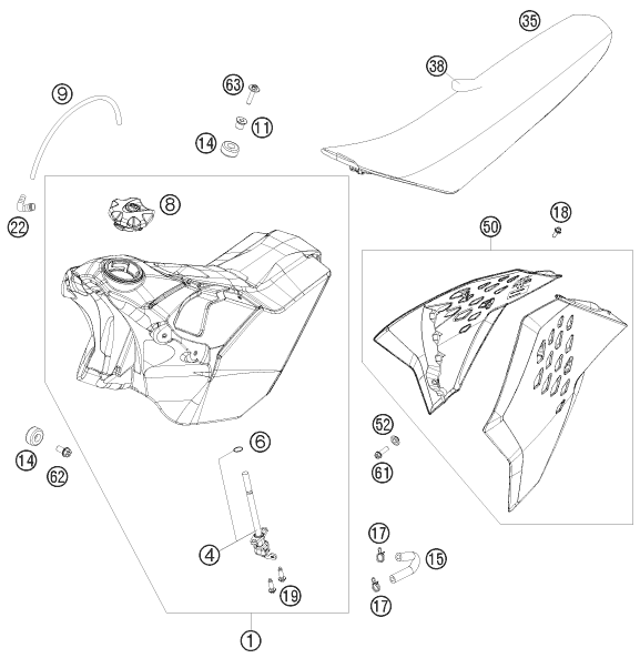 Sprängskiss: Tank, Seat – KTM 250 EXC-F 2010