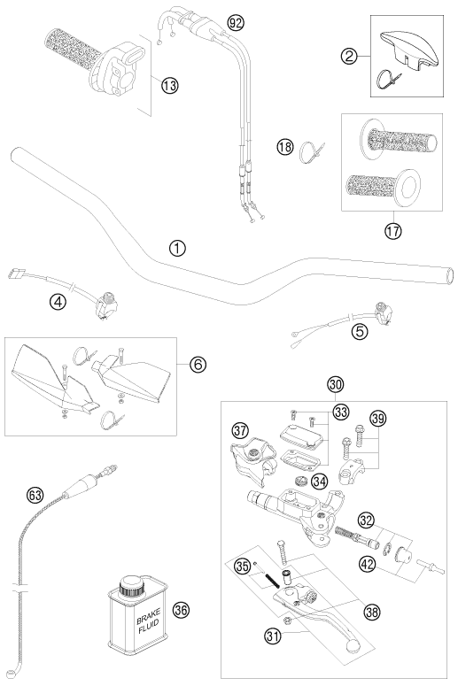 Sprängskiss: Handlebar, Controls – KTM 530 XC-W 2010