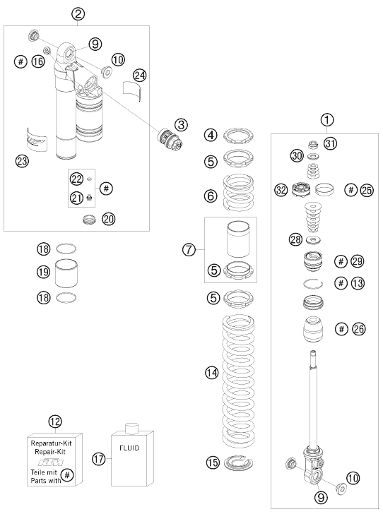 Sprängskiss: Shock Absorber Disassembled – KTM 525 XC ATV 2010