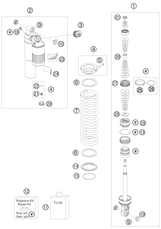 Sprängskiss: Shock Absorber Disassembled – KTM 525 XC ATV 2010
