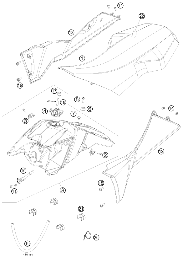 Sprängskiss: Tank, Seat – KTM 525 XC ATV 2010