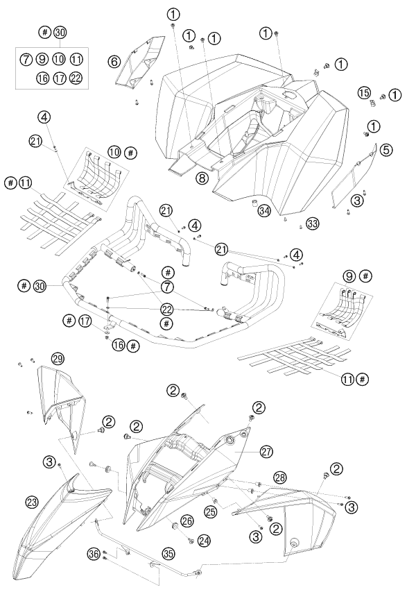 Sprängskiss: Mask, Fenders – KTM 450 SX ATV 2010