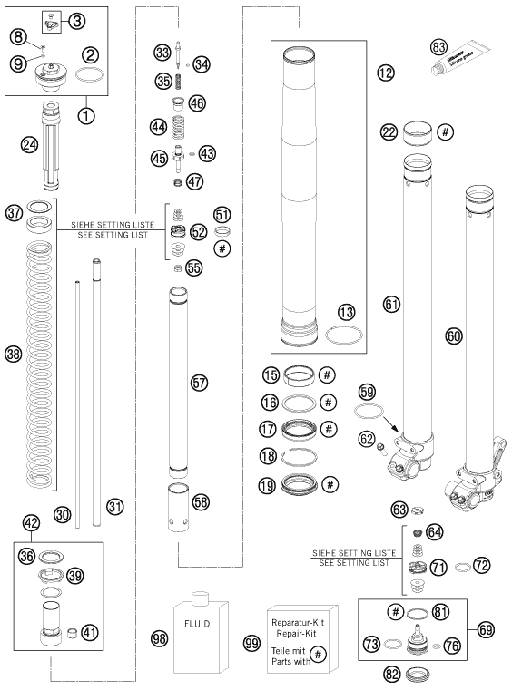 Sprängskiss: Front Fork Disassembled – KTM 85 SX 17/14 2011