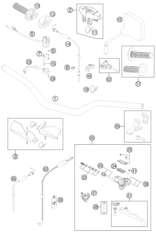 Sprängskiss: Handlebar, Controls – KTM 125 EXC FACTORY EDIT. 2011