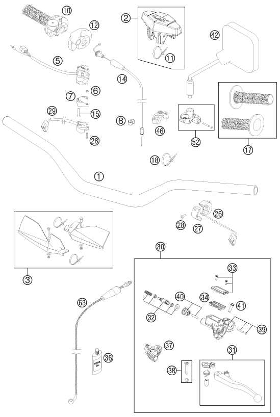 Sprängskiss: Handlebar, Controls – KTM 200 EXC 2011