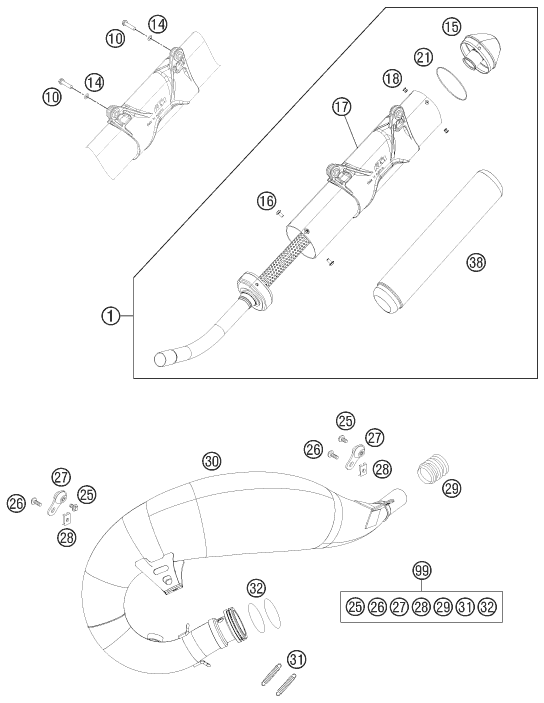 Sprängskiss: Exhaust System – KTM 125 EXC FACTORY EDIT. 2011