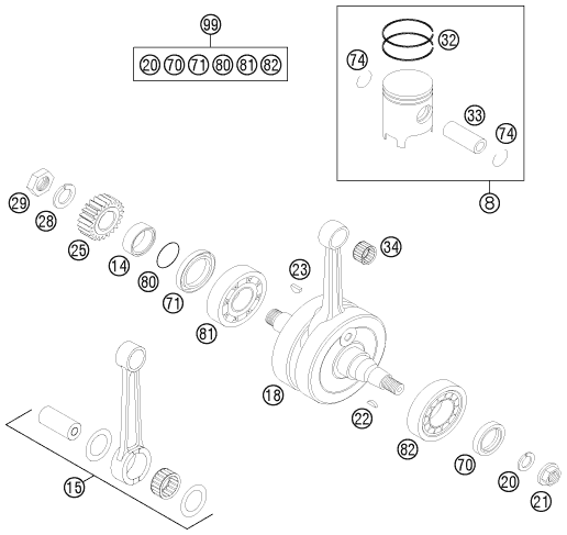 Sprängskiss: Crankshaft, Piston – KTM 125 EXC FACTORY EDIT. 2011