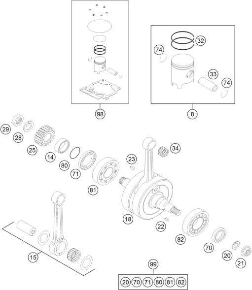 Sprängskiss: Crankshaft, Piston – KTM 150 SX 2013