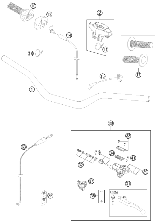 Sprängskiss: Handlebar, Controls – KTM 125 SX 2011