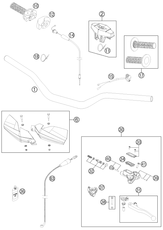 Sprängskiss: Handlebar, Controls – KTM 150 XC 2011
