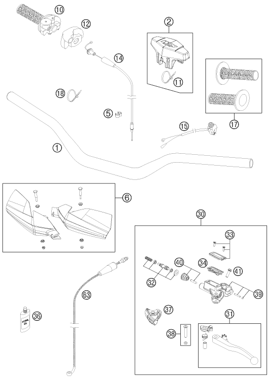 Sprängskiss: Handlebar, Controls – KTM 200 XC-W 2011