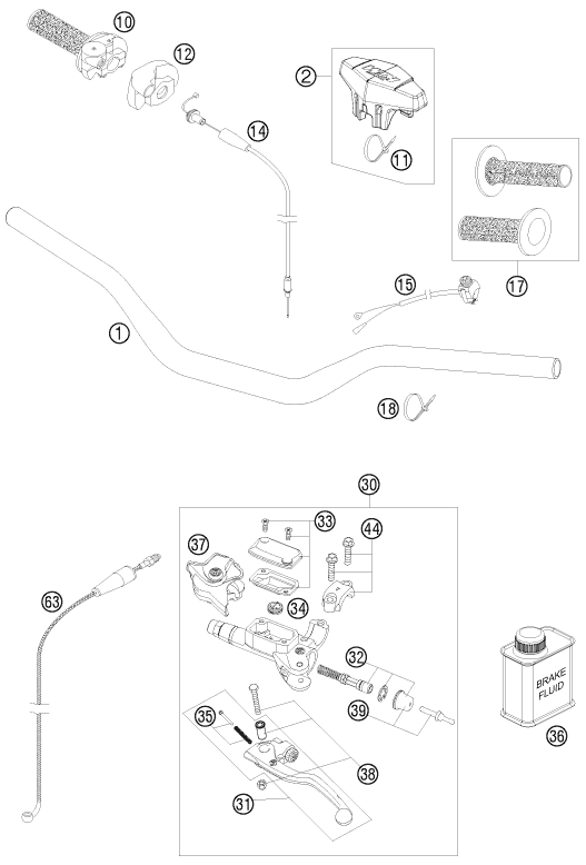 Sprängskiss: Handlebar, Controls – KTM 250 SX 2011