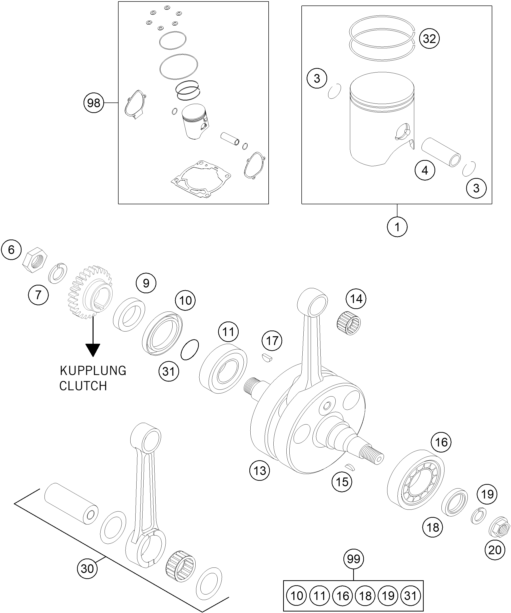 Sprängskiss: Crankshaft, Piston – KTM 250 EXC SIX-DAYS 2014