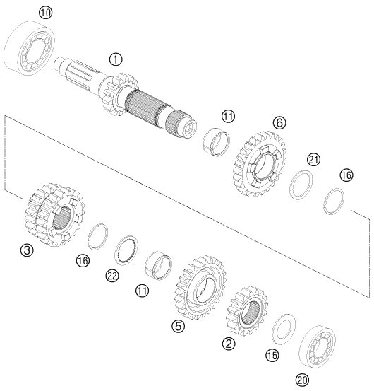 Sprängskiss: Transmission I - Main Shaft – KTM 300 XC 2015