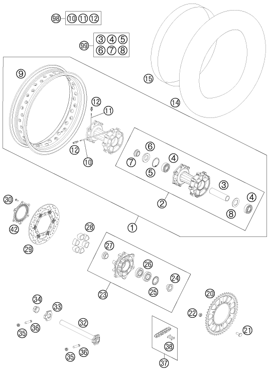 Sprängskiss: Rear Wheel – KTM 990 ADVENTURE WHITE ABS CKD