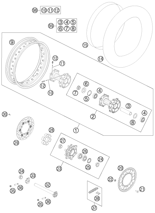 Sprängskiss: Rear Wheel – KTM 990 ADVENTURE R CKD 2012