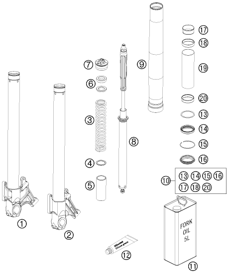 Sprängskiss: Front Fork Disassembled – KTM 990 SUPER DUKE BLACK 2011