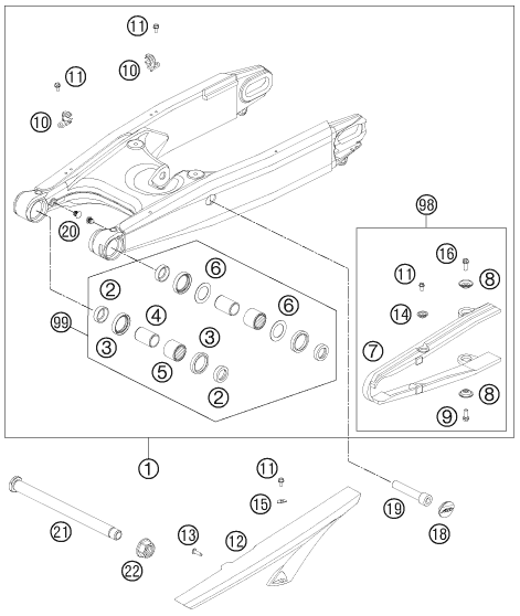Sprängskiss: Swing Arm – KTM 990 SUPER DUKE BLACK 2011