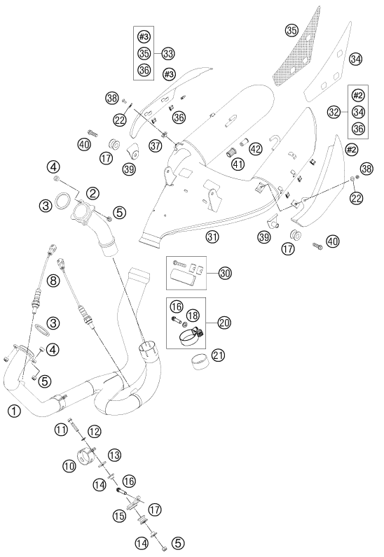 Sprängskiss: Exhaust System – KTM 990 SUPER DUKE R 2011