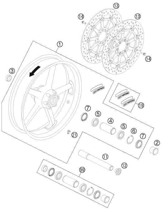 Sprängskiss: Front Wheel – KTM 990 SUPER DUKE BLACK 2011