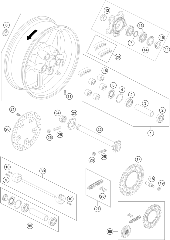 Sprängskiss: Rear Wheel – KTM 990 SUPER DUKE R 2011
