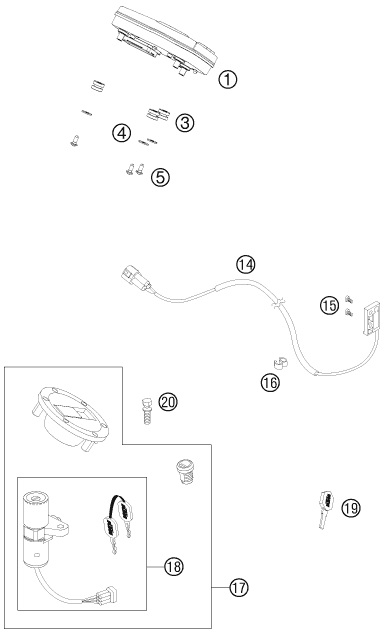Sprängskiss: Instruments / Lock System – KTM 990 SUPER DUKE BLACK 2011