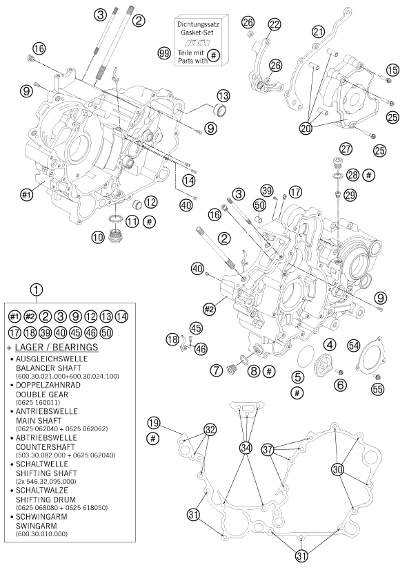 Sprängskiss: Engine Case – KTM 990 SUPER DUKE BLACK 2011
