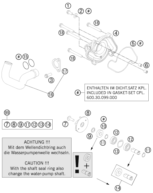 Sprängskiss: Water Pump – KTM 990 SUPER DUKE BLACK 2011