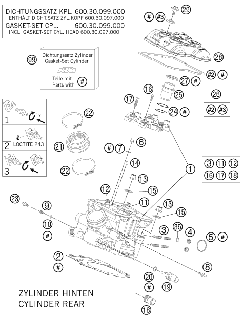 Sprängskiss: Cylinder Head Rear – KTM 990 SUPER DUKE R 2011